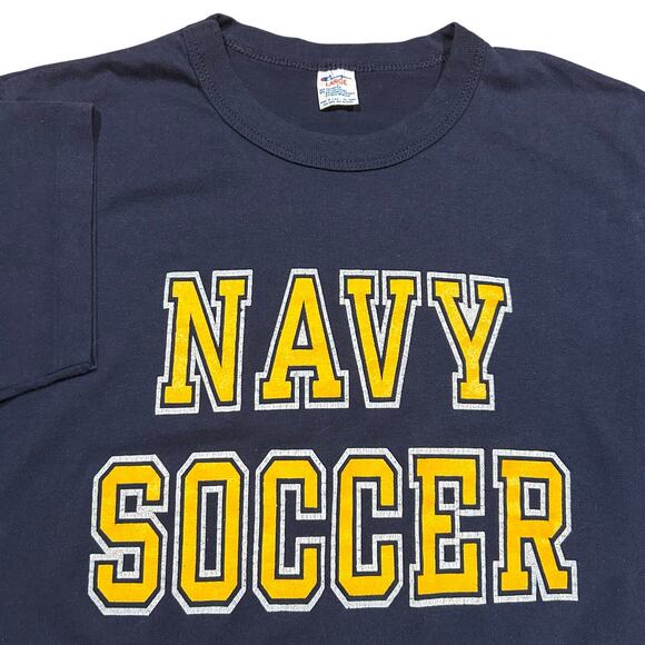 Vintage 80s Champion Navy Soccer T-Shirt Made in USA Large Naval Academy - Picture 2 of 4